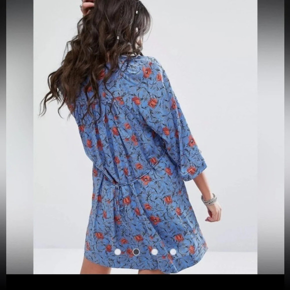 Free People Tallula Wide Sleeve Boho Dress in Blue Combo - Size Large - Picture 3 of 9